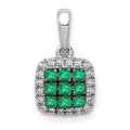 14k White Gold Diamond and .19 Emerald Square Halo Pendant