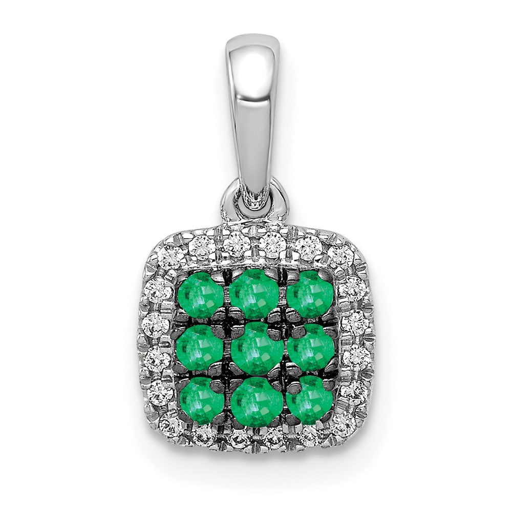 14k White Gold Diamond and .19 Emerald Square Halo Pendant