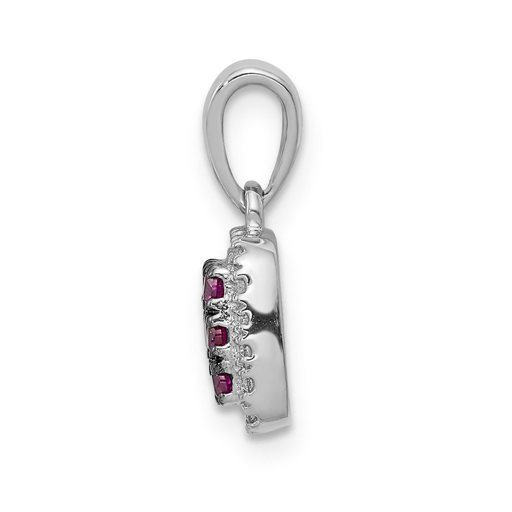 14k White Gold Diamond and .23 Ruby Square Halo Pendant