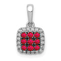 14k White Gold Diamond and .23 Ruby Square Halo Pendant
