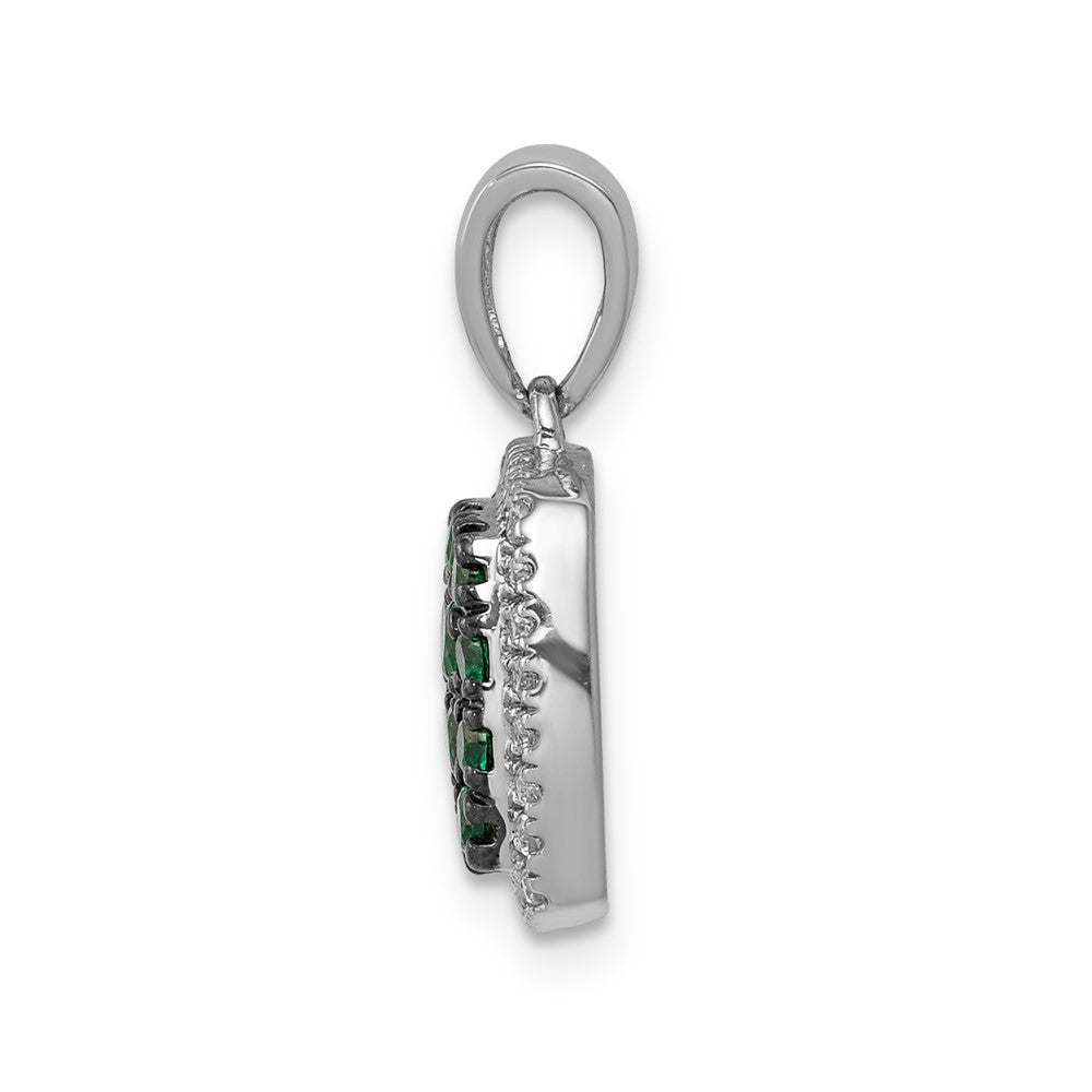 14k White Gold Diamond and .50 Emerald Square Halo Pendant