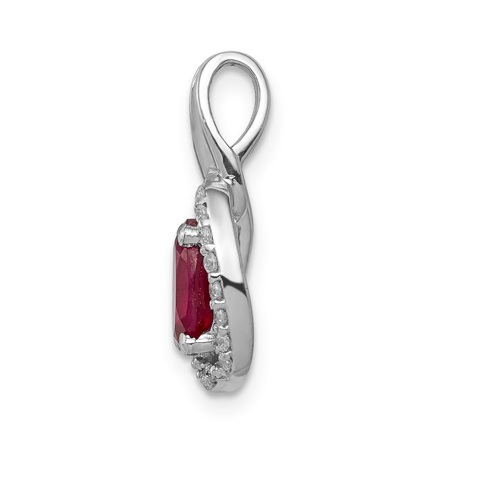 14k White Gold Diamond and .86 Ruby Oval Halo Pendant