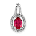 14k White Gold Diamond and .86 Ruby Oval Halo Pendant