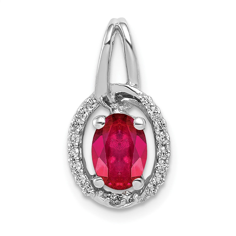 14k White Gold Diamond and .86 Ruby Oval Halo Pendant