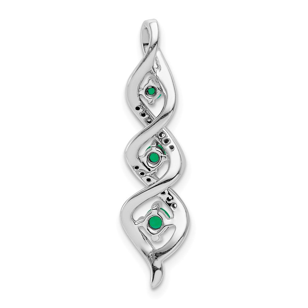 14k White Gold 3-stone Twisted Diamond and Emerald Chain Slide