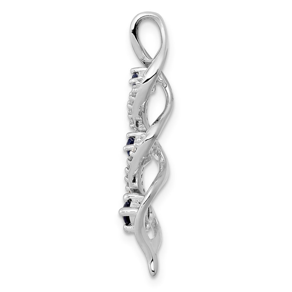 14k White Gold Diamond/.26 Sapphire 3-stone Twisted Chain Slide