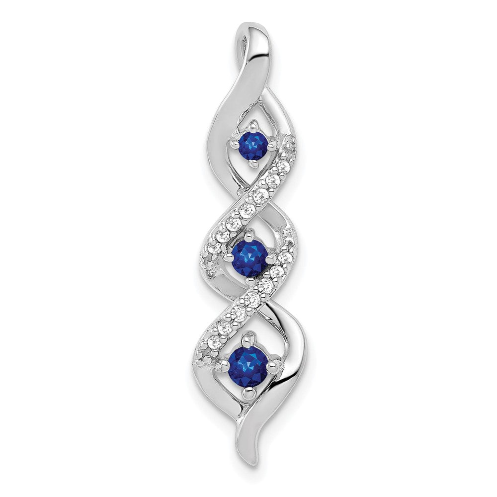 14k White Gold Diamond/.26 Sapphire 3-stone Twisted Chain Slide
