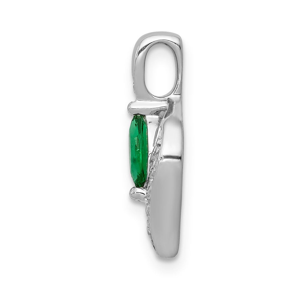 14k White Gold Diamond and Marquise Emerald Pendant