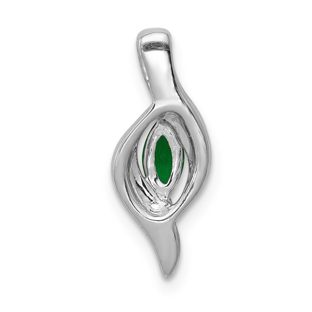 14k White Gold Diamond and Marquise Emerald Pendant