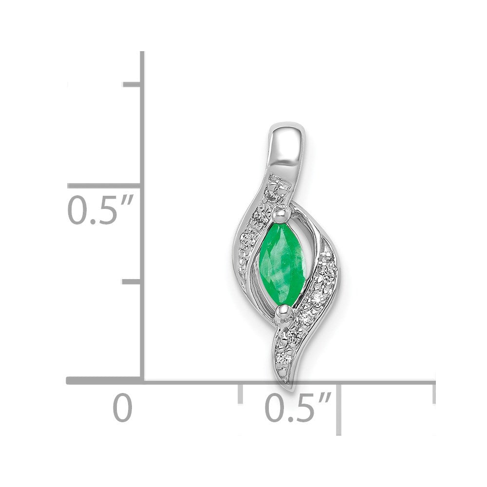 14k White Gold Diamond and Marquise Emerald Pendant