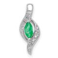 14k White Gold Diamond and Marquise Emerald Pendant