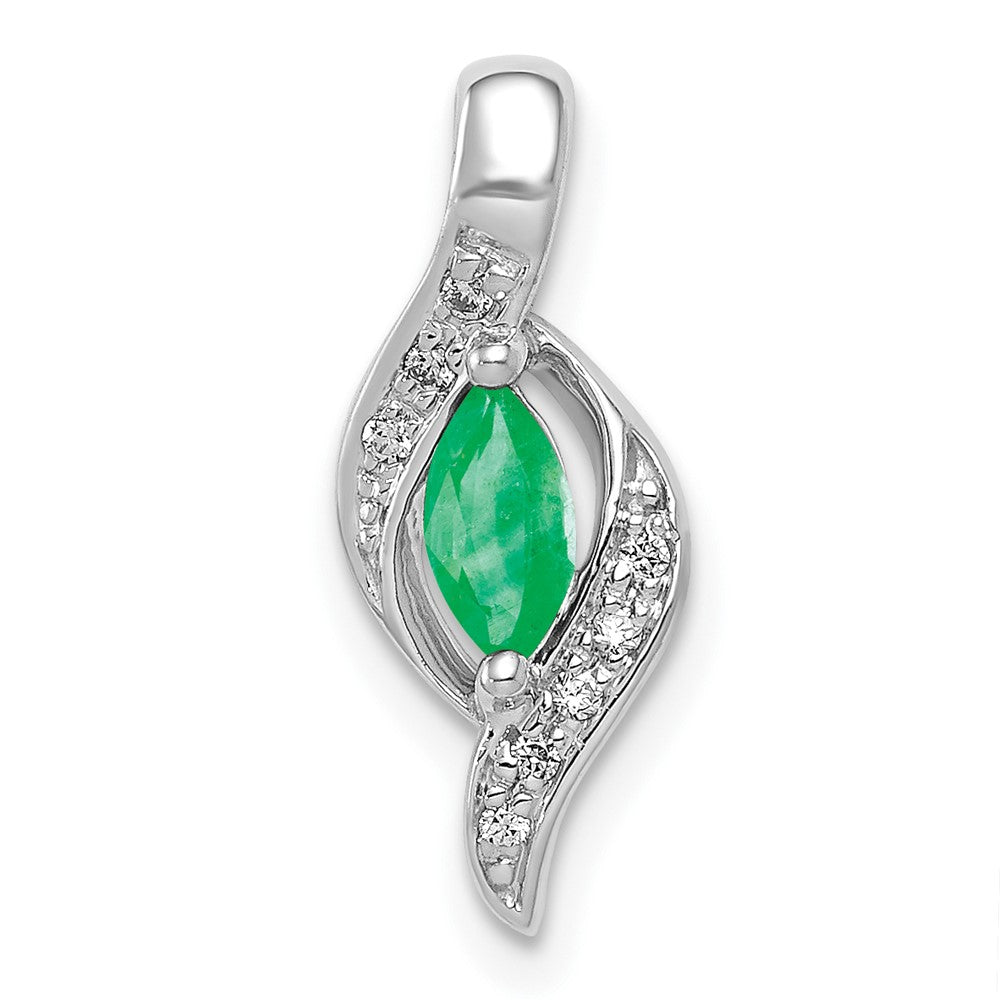 14k White Gold Diamond and Marquise Emerald Pendant