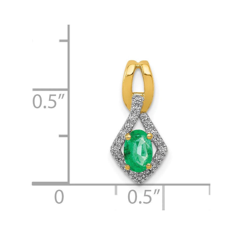 14k Fancy Diamond and Oval Emerald Pendant