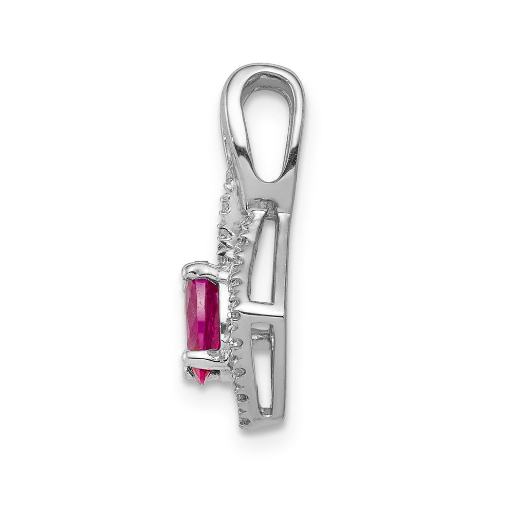 14k White Gold Diamond and .62 Oval Ruby Pendant