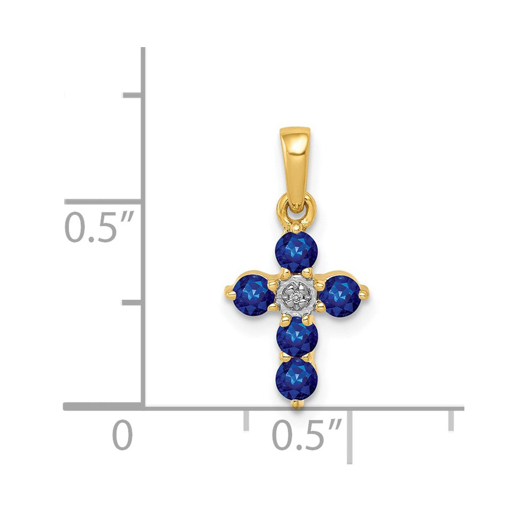 14k Sapphire and Diamond Cross Pendant