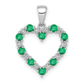 14k White Gold Diamond and Emerald Heart Pendant