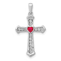 10K White Gold Ruby and Diamond Heart Cross Pendant