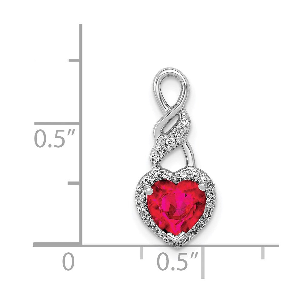 14k White Gold Diamond and Ruby Heart Chain Slide