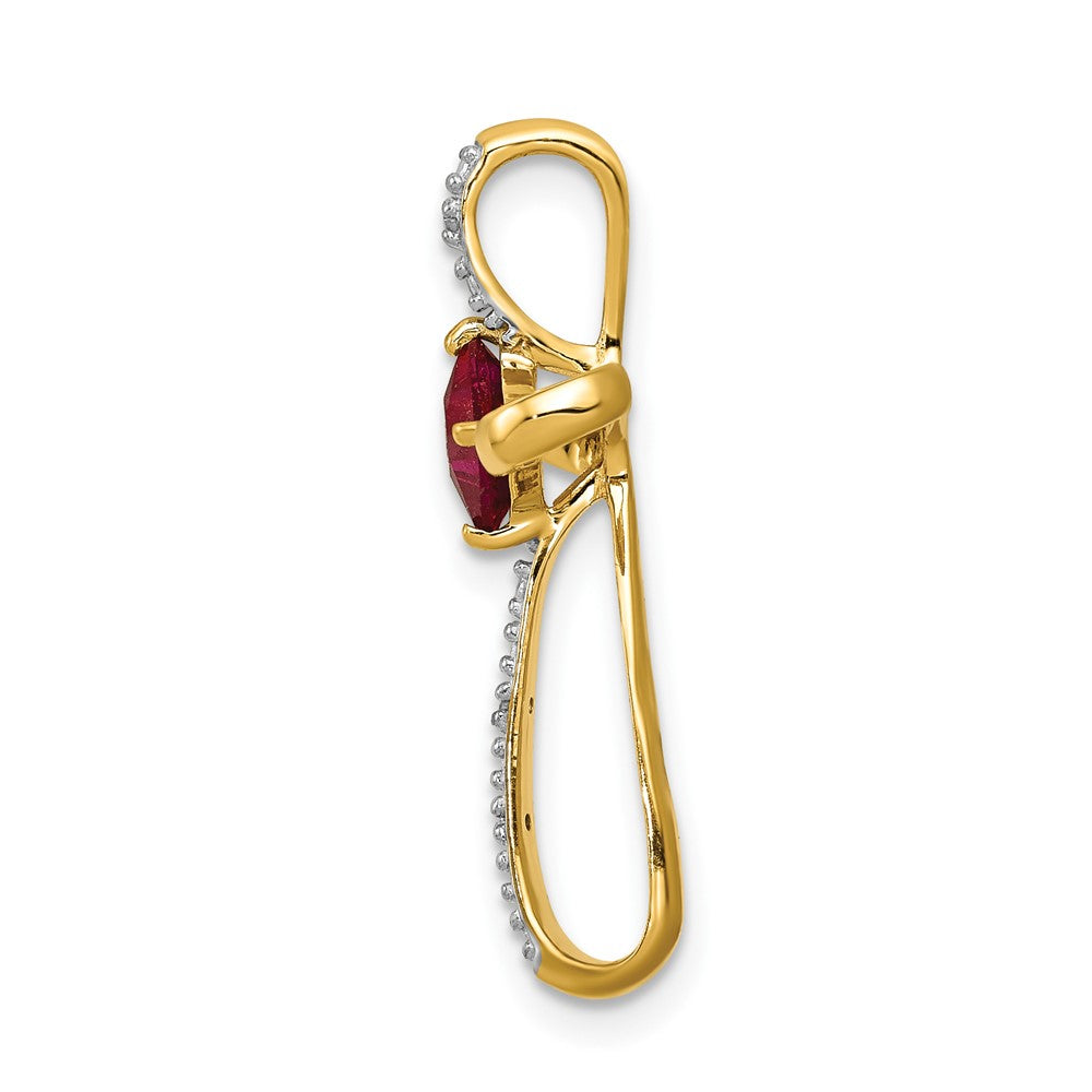 14k and Rhodium Lab Created Ruby and Diamond Cross Slide