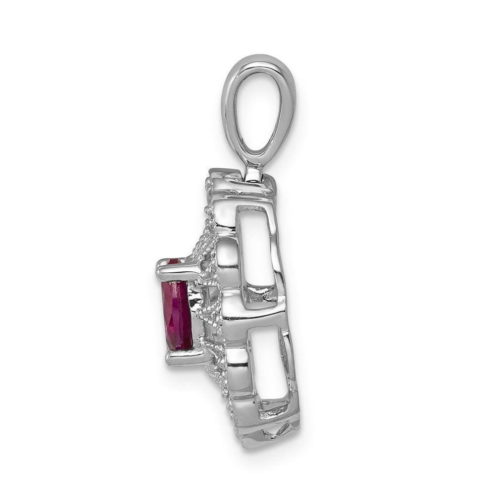 14k White Gold 1/6ct. Diamond and .70 Ruby Fancy Pendant