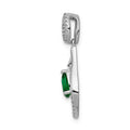 14k White Gold Diamond and Teardrop Emerald Dangle Pendant