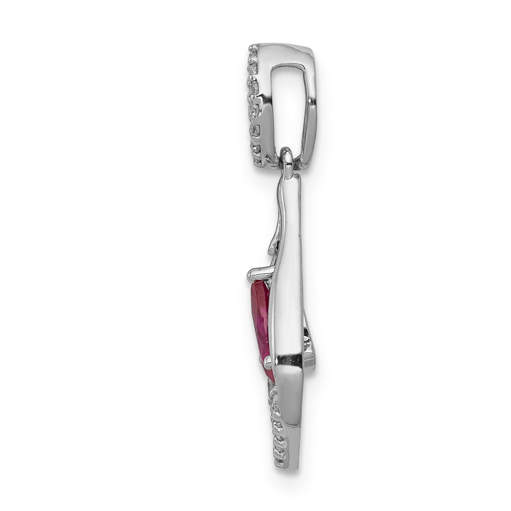 14k White Gold Diamond and Ruby Teardrop Dangle Pendant