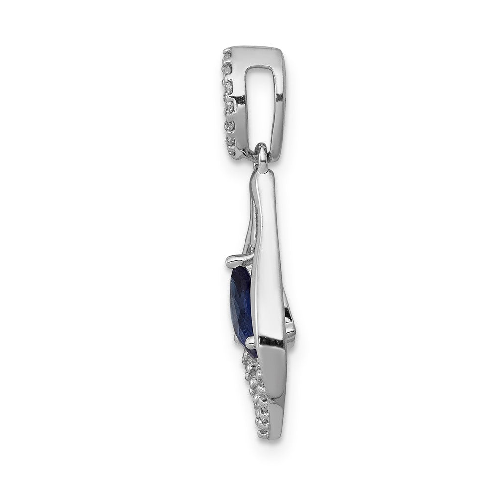 14k White Gold Diamond and Sapphire Teardrop Dangle Pendant
