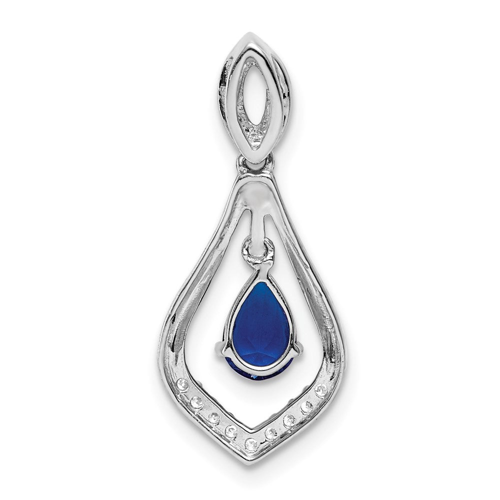 14k White Gold Diamond and Sapphire Teardrop Dangle Pendant