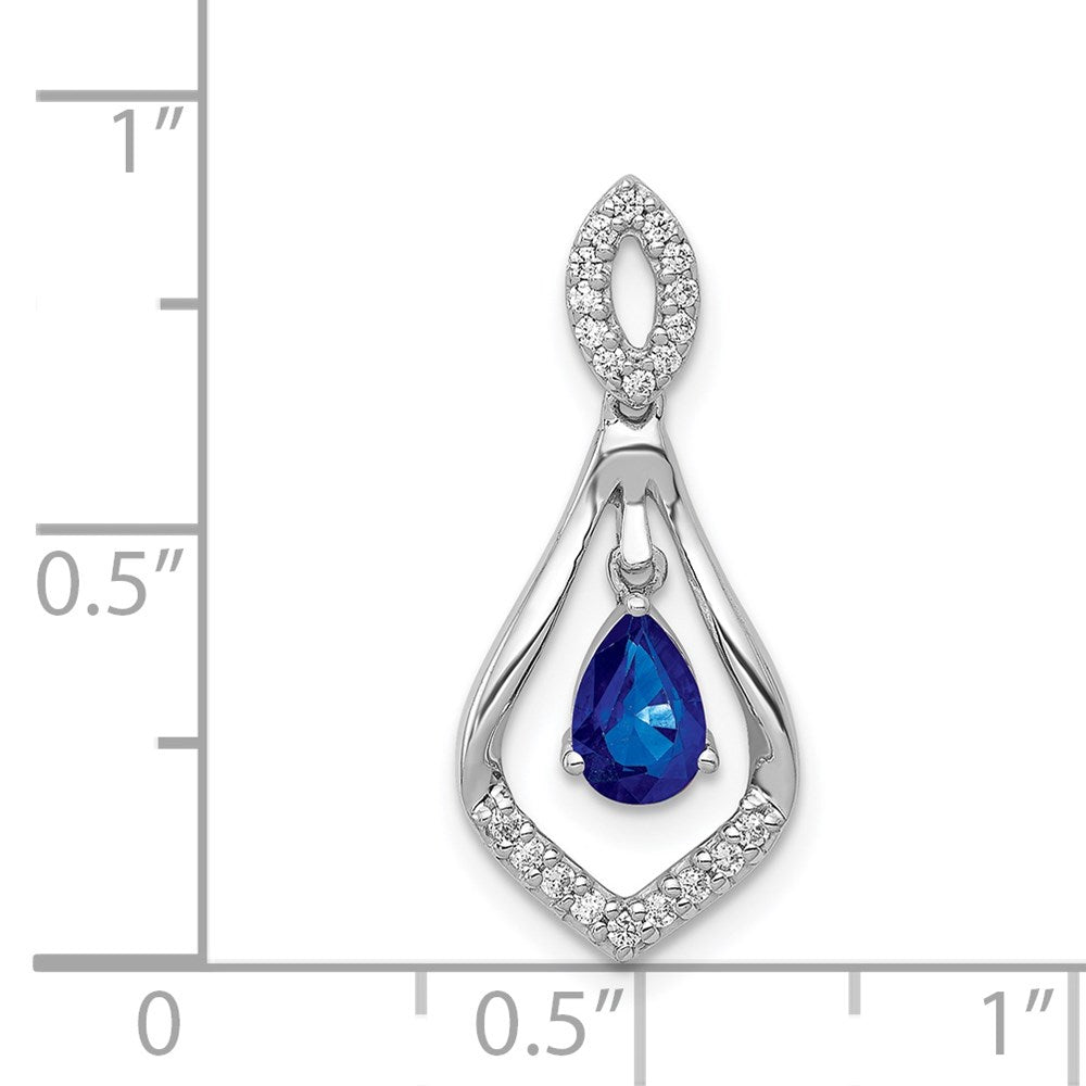14k White Gold Diamond and Sapphire Teardrop Dangle Pendant