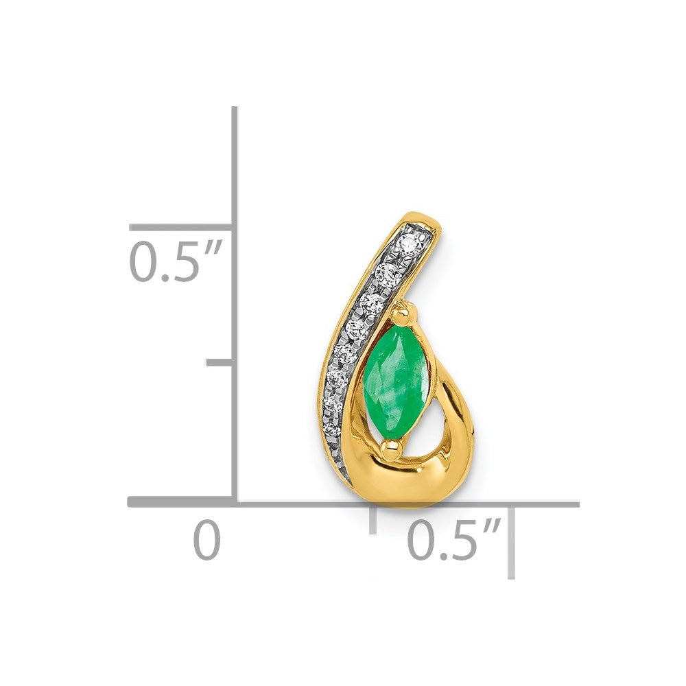 14k Teardrop Diamond and Emerald Pendant