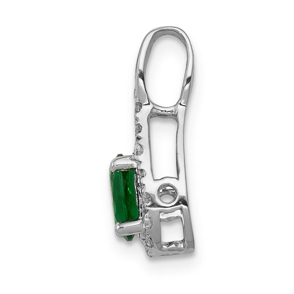 14k White Gold Teardrop Diamond and Oval Emerald Pendant