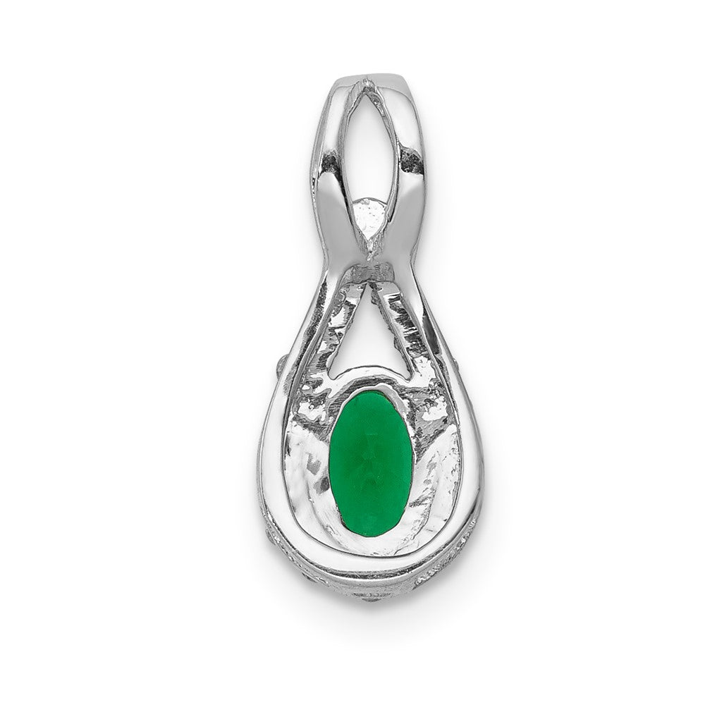 14k White Gold Teardrop Diamond and Oval Emerald Pendant