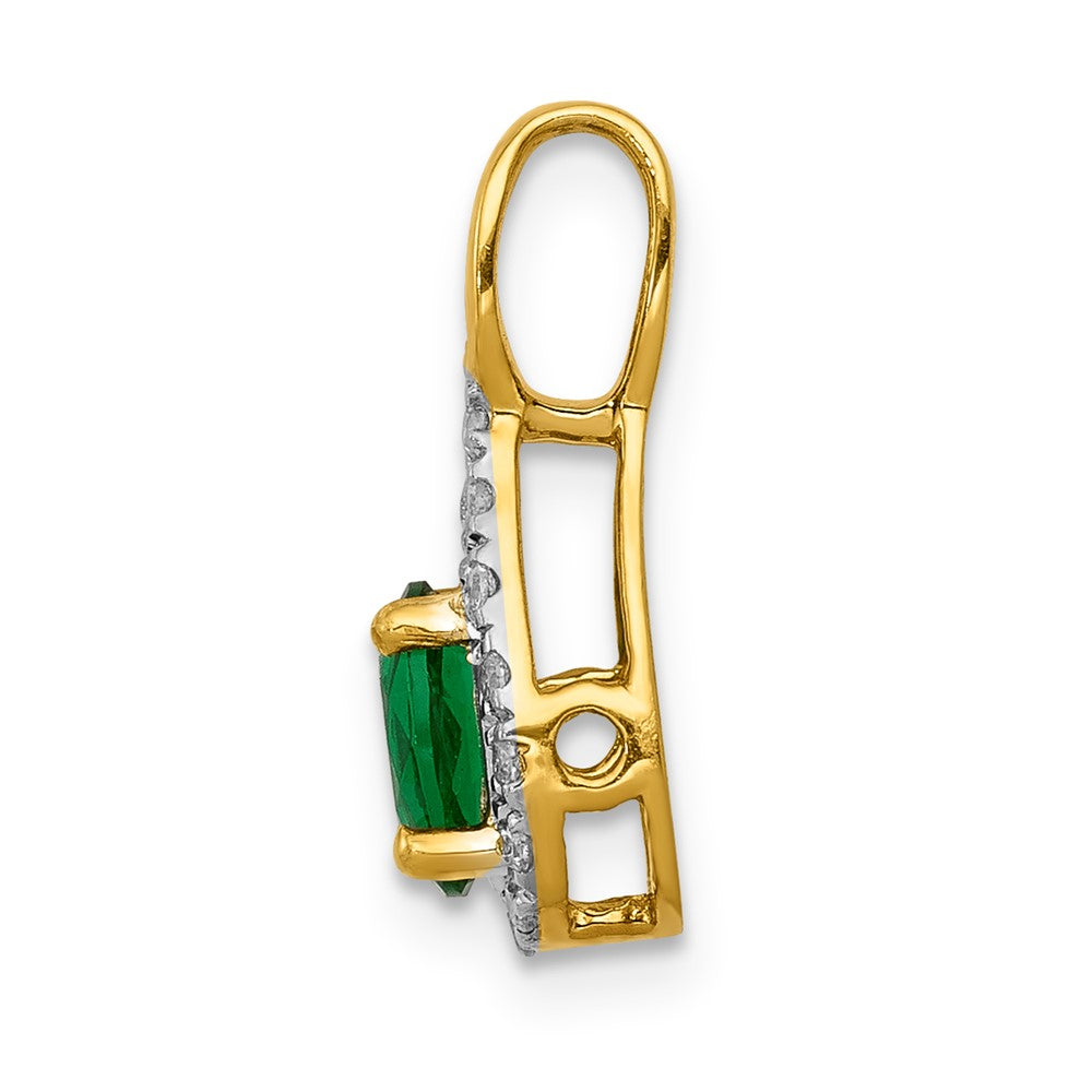 14k Teardrop Diamond and Oval Emerald Pendant
