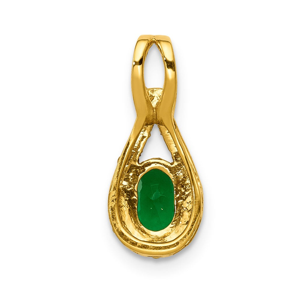 14k Teardrop Diamond and Oval Emerald Pendant