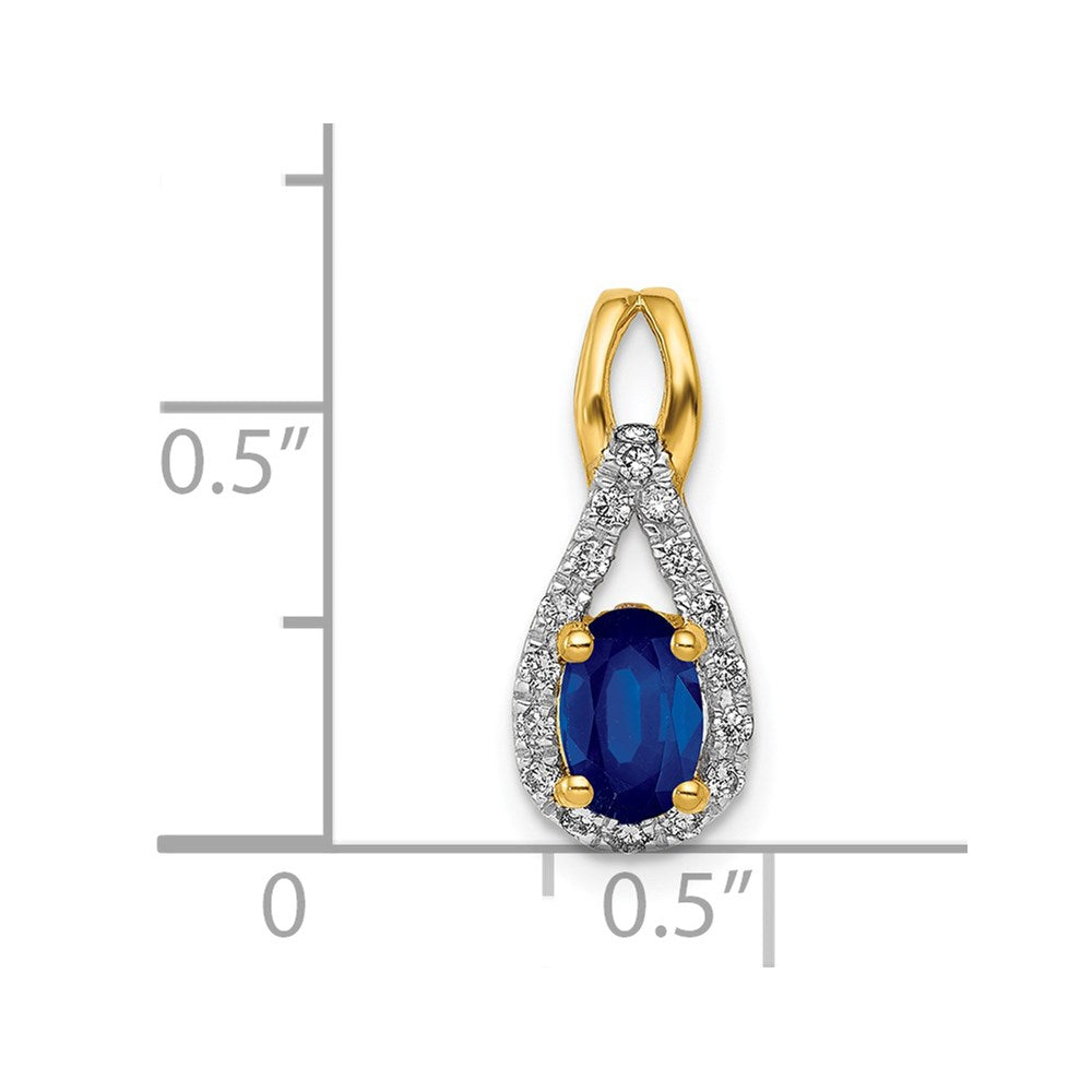 14k Diamond and Sapphire Teardrop Halo Pendant