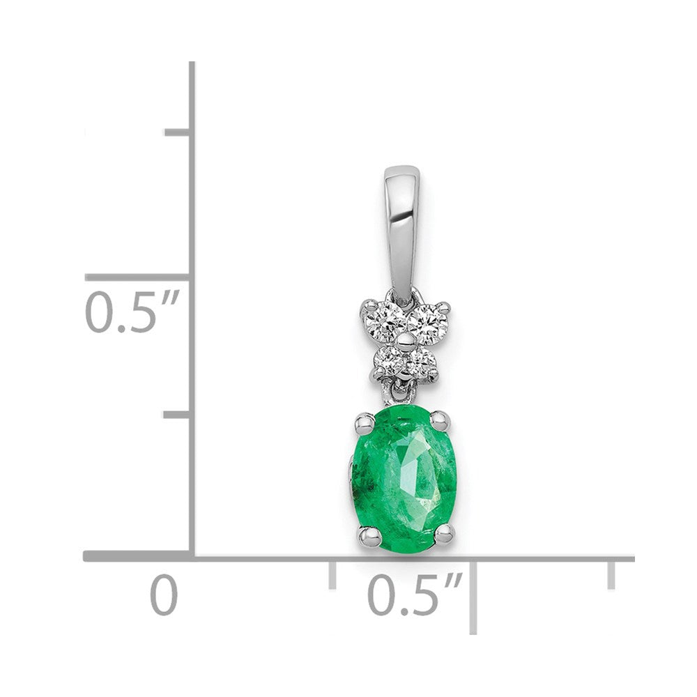 14k White Gold Diamond and Oval Emerald Pendant