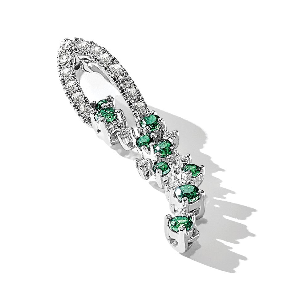 14k White Gold Fancy Diamond and Emerald Chain Slide