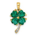 14k Created Emerald and Diamond Four Leaf Clover Pendant