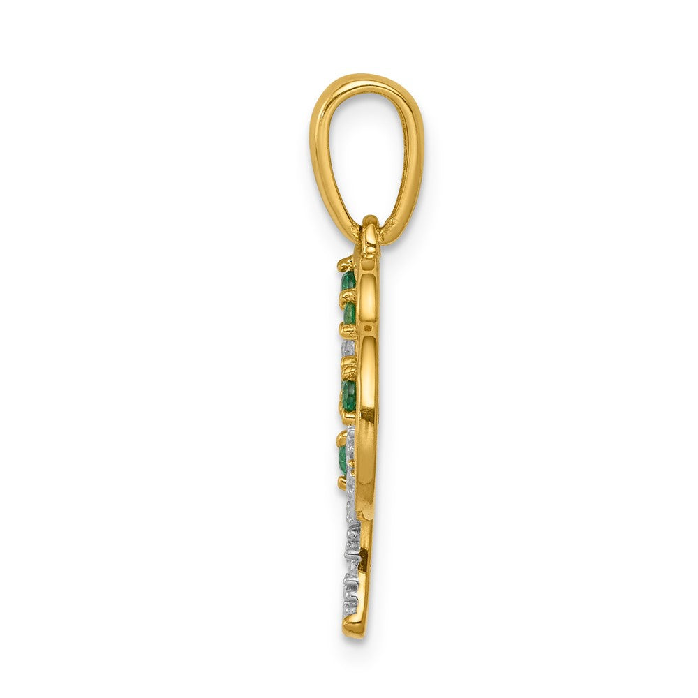 14k Created Emerald and Diamond Polished Tree Pendant