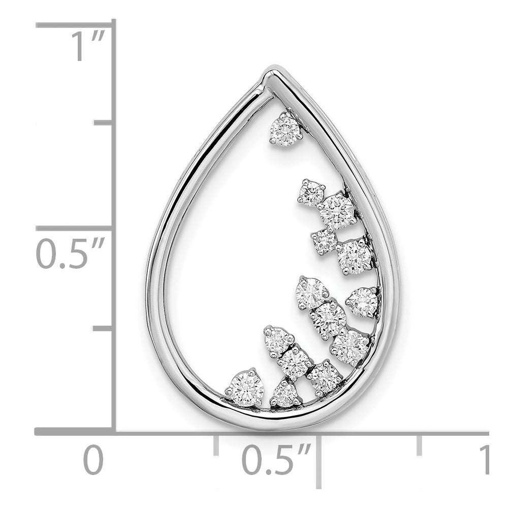 14k White Gold Polished Teardrop Diamond Chain Slide