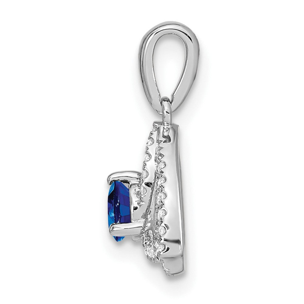 14k White Gold Diamond and Blue Sapphire Triangle Pendant