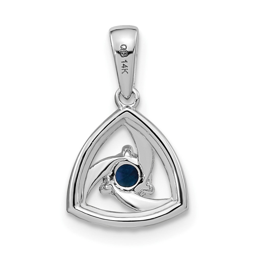 14k White Gold Diamond and Blue Sapphire Triangle Pendant