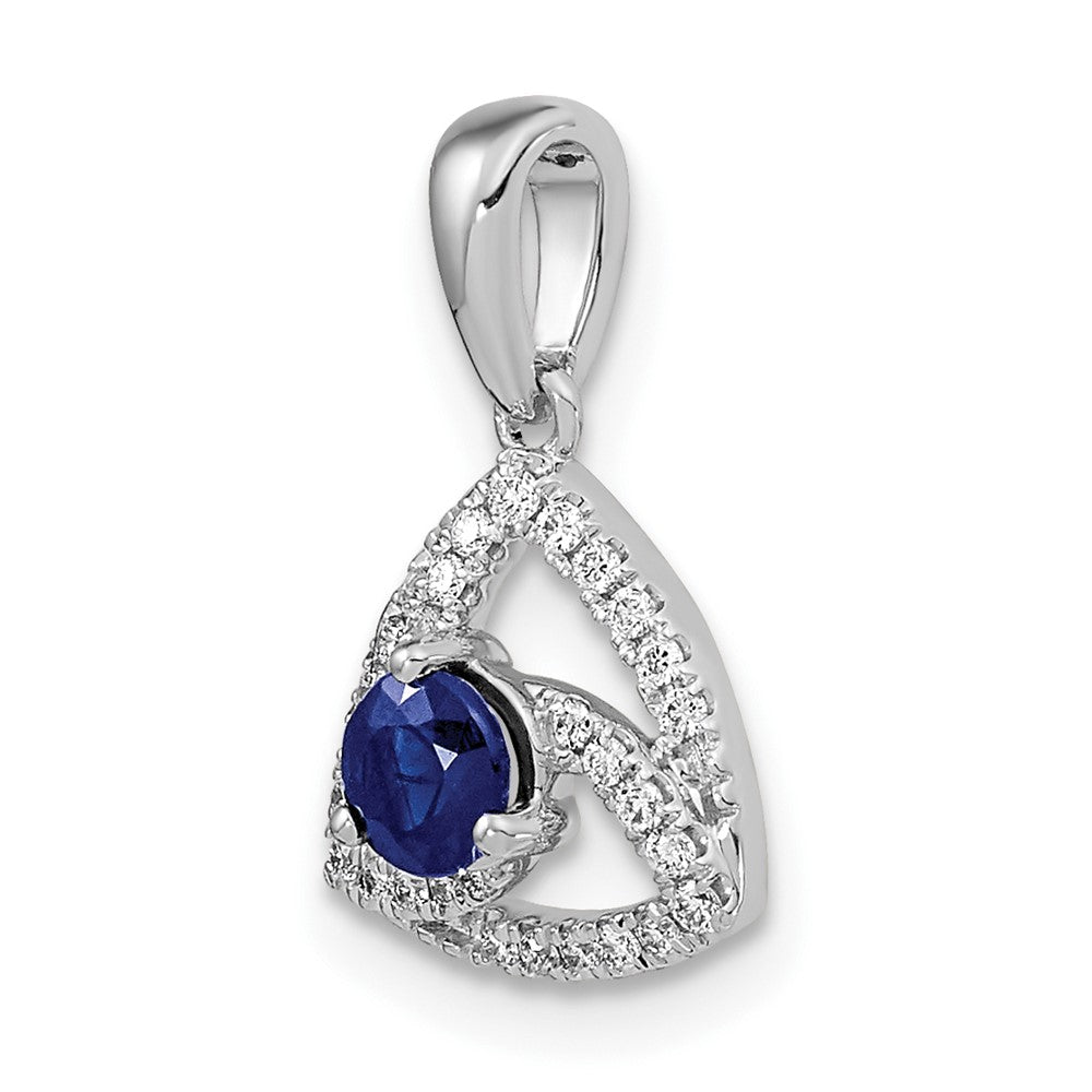 14k White Gold Diamond and Blue Sapphire Triangle Pendant
