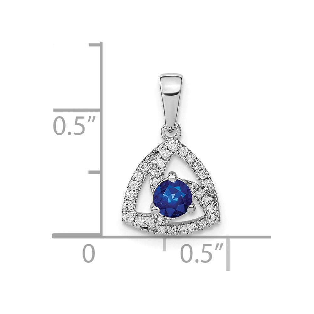 14k White Gold Diamond and Blue Sapphire Triangle Pendant