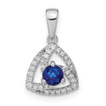 14k White Gold Diamond and Blue Sapphire Triangle Pendant