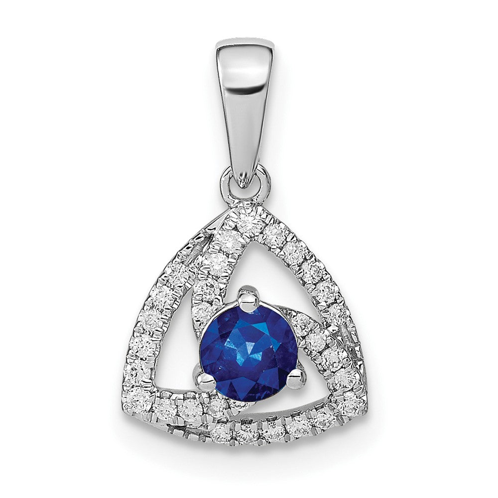 14k White Gold Diamond and Blue Sapphire Triangle Pendant