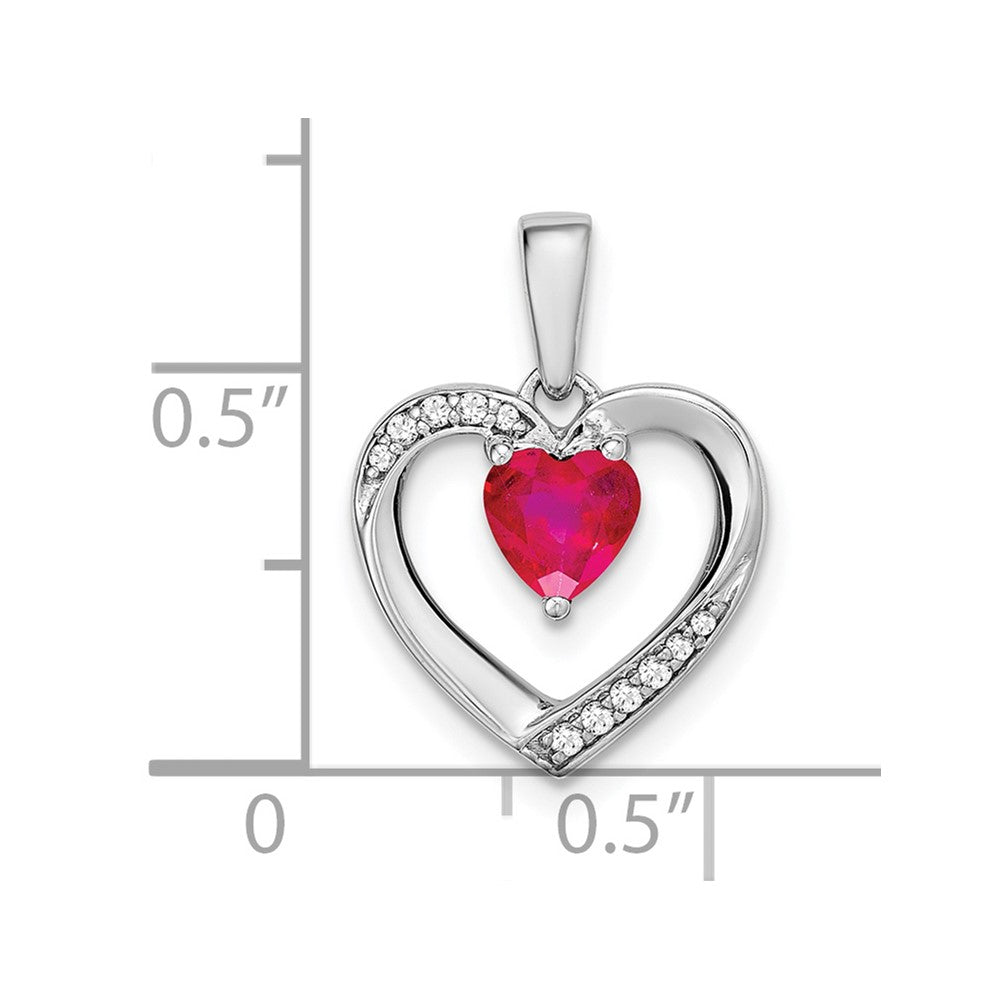 14k White Gold Ruby and Diamond Heart Pendant