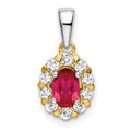14k Two-tone Oval Ruby and Diamond Halo Pendant