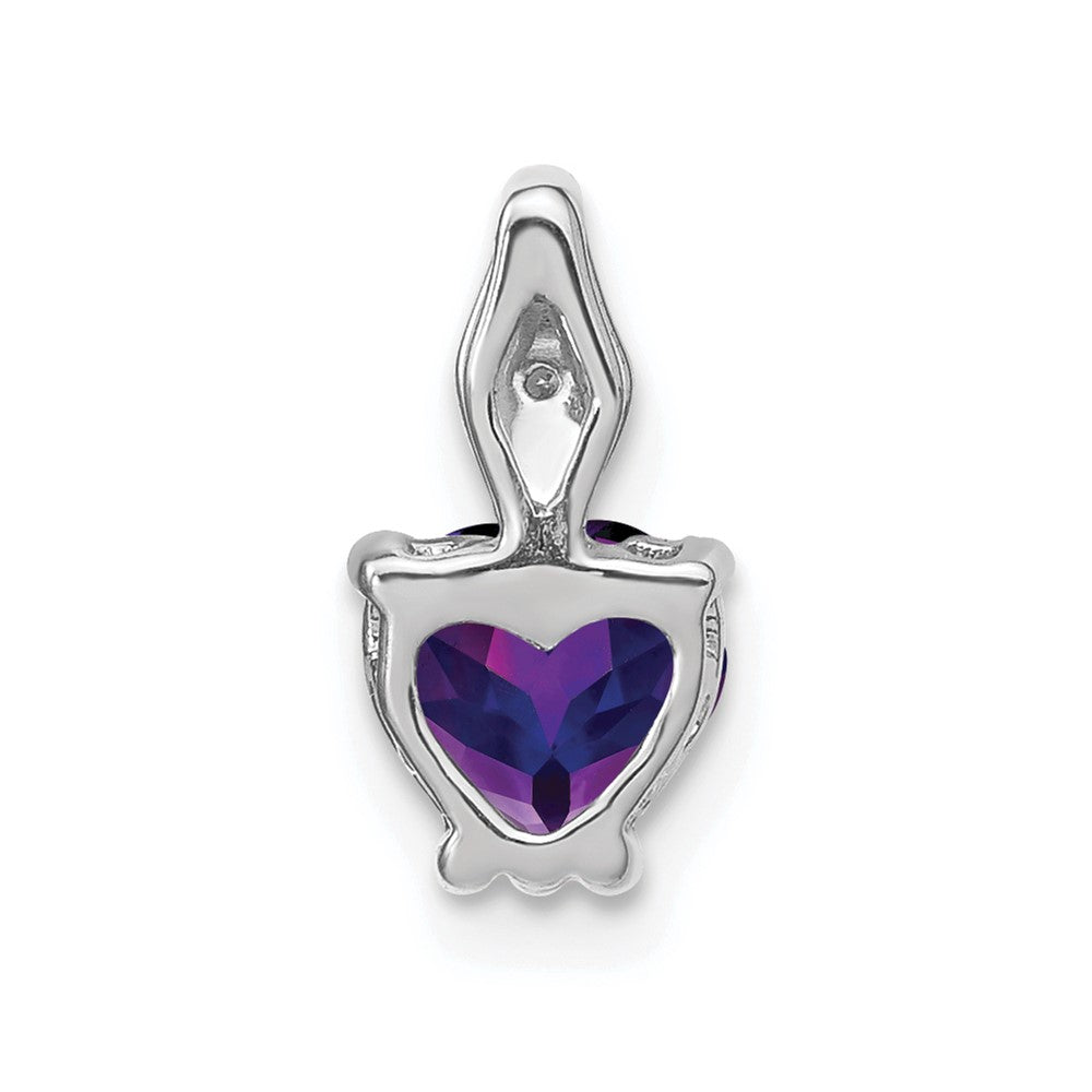 14k White Gold Heart Amethyst and Diamond Pendant