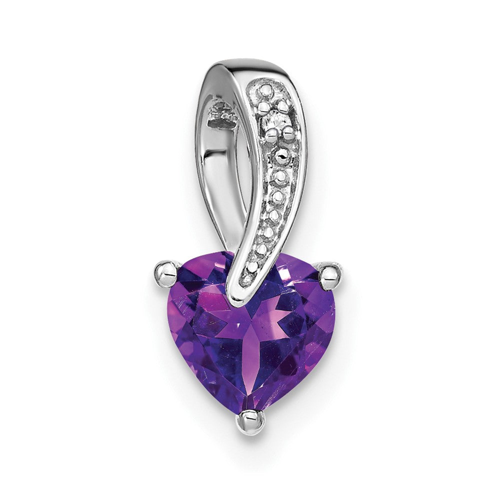 14k White Gold Amethyst and Diamond Heart Pendant